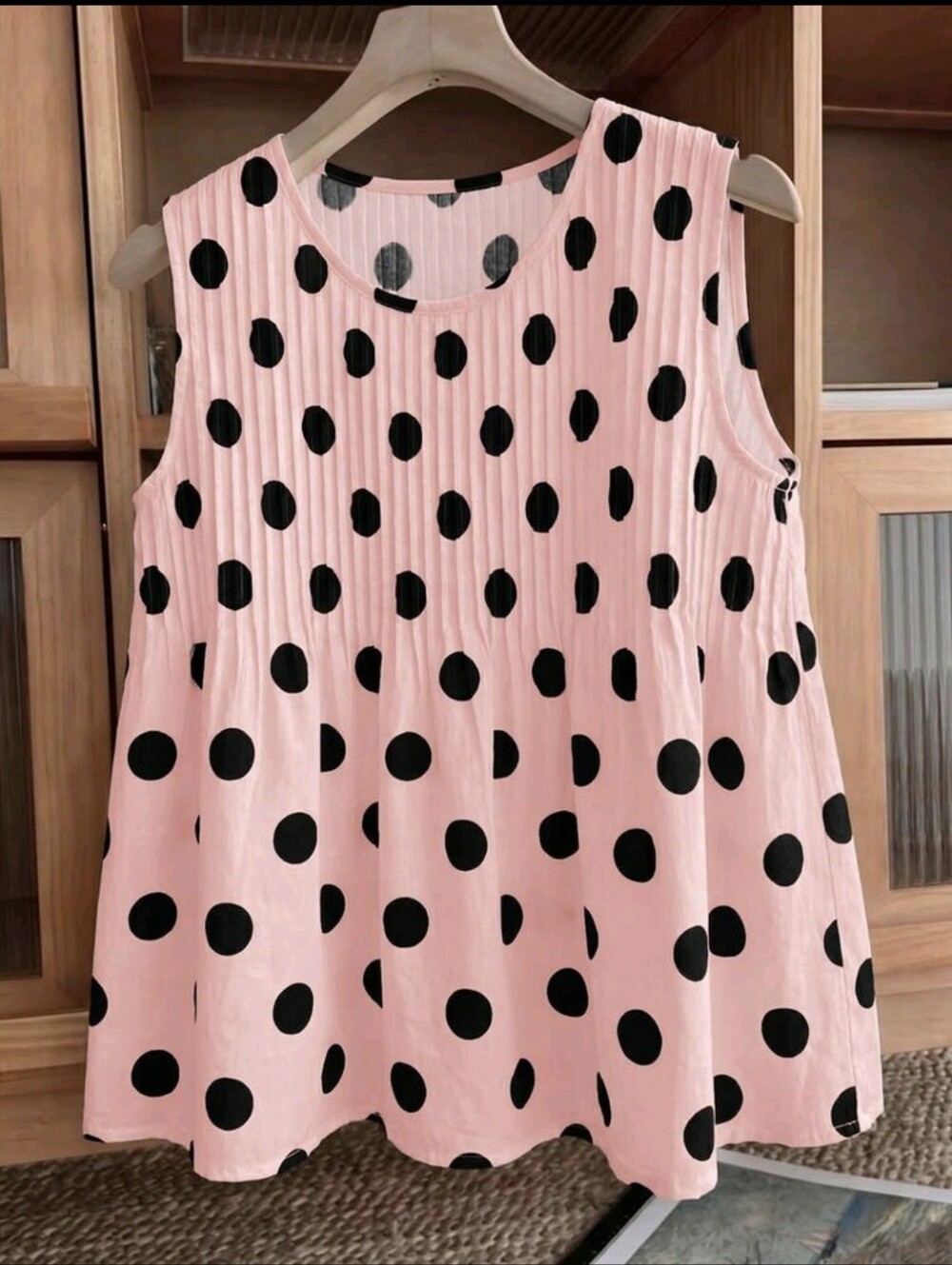 Womans Pink Polka Dot Sleeveless Top